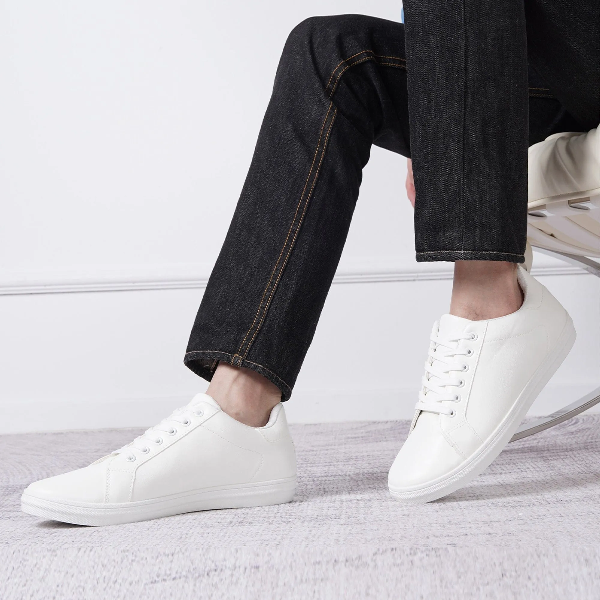 Plain White Men's Casual Sneakers | JOUSEN