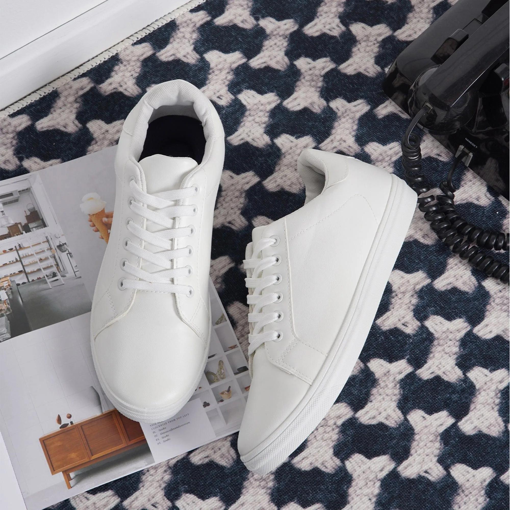 Plain White Men's Casual Sneakers | JOUSEN