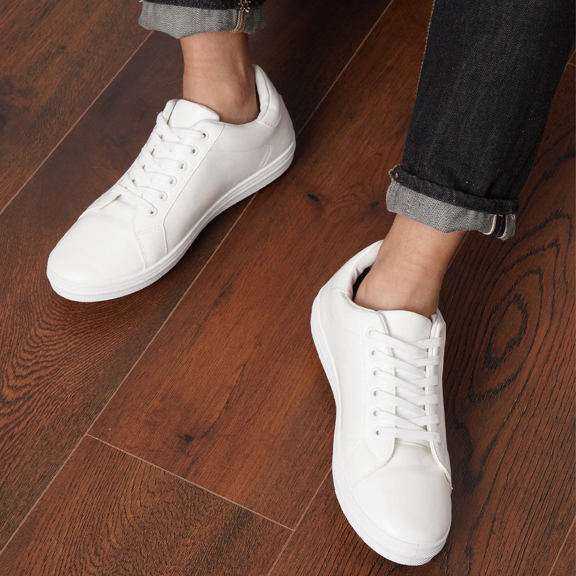 Plain White Men's Casual Sneakers | JOUSEN
