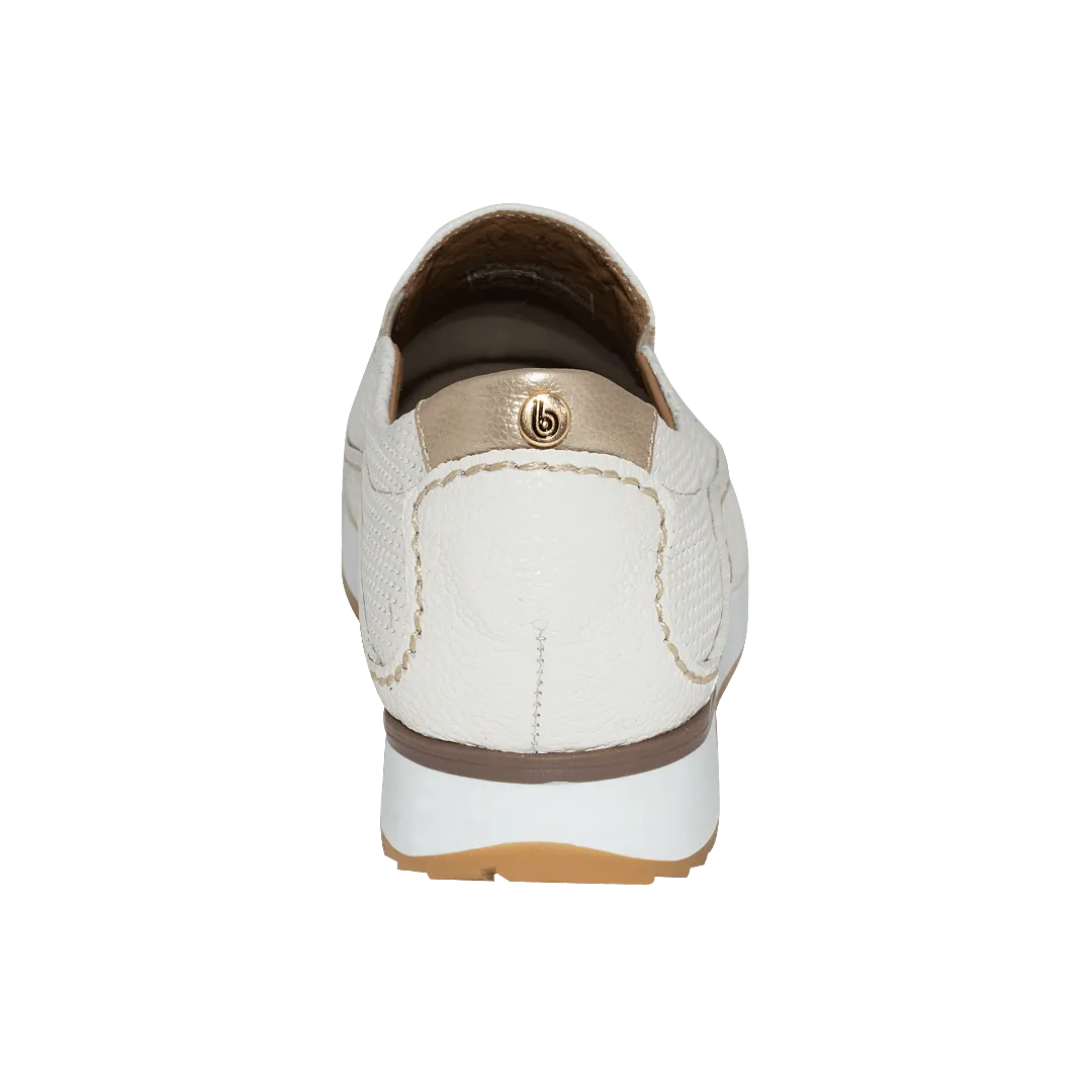 Pure white leather sneakers with embossed elastic detailing