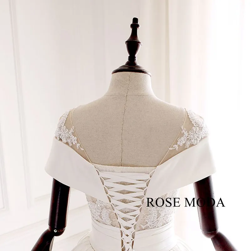 Rosemoda Illusion Lace Bodice With Satin Ball Gown Wedding Dress