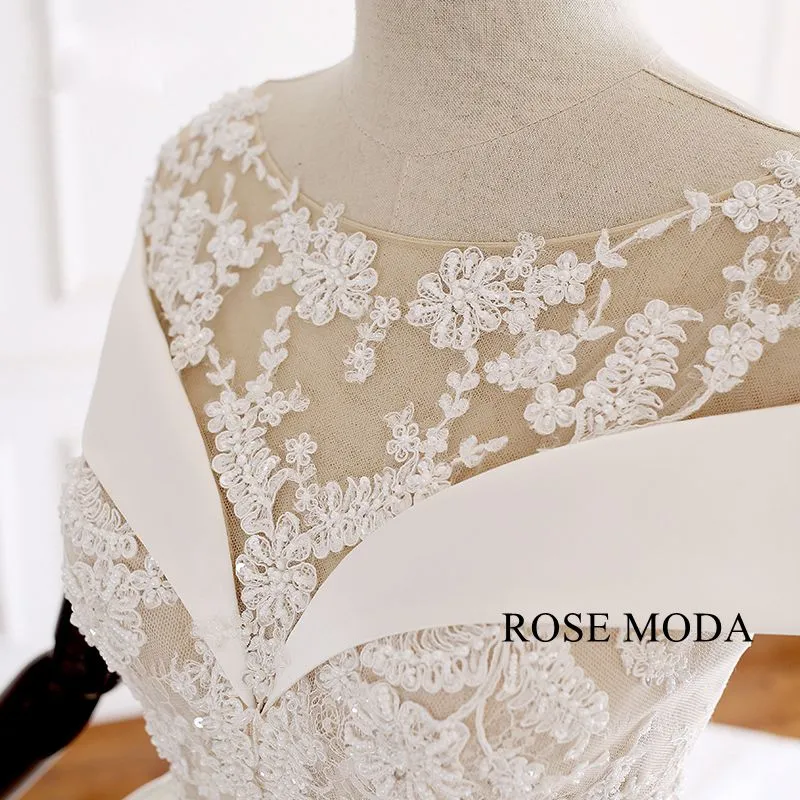 Rosemoda Illusion Lace Bodice With Satin Ball Gown Wedding Dress