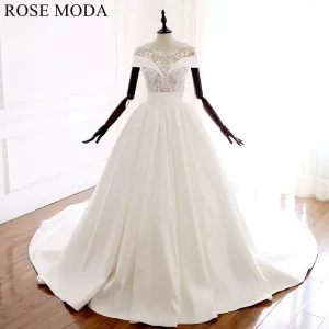 Rosemoda Illusion Lace Bodice With Satin Ball Gown Wedding Dress