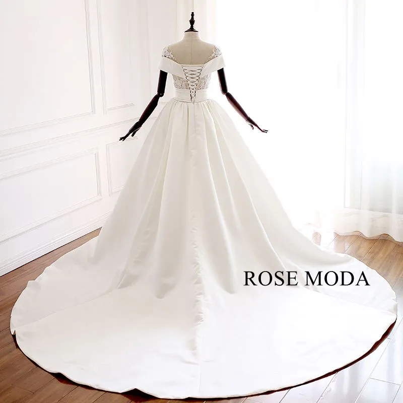 Rosemoda Illusion Lace Bodice With Satin Ball Gown Wedding Dress