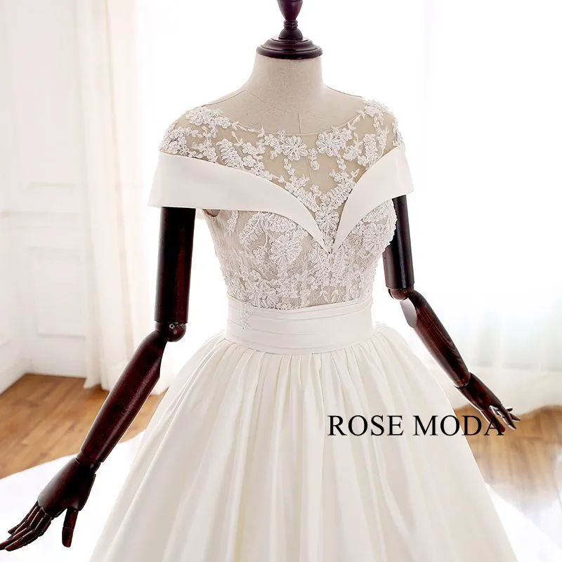 Rosemoda Illusion Lace Bodice With Satin Ball Gown Wedding Dress