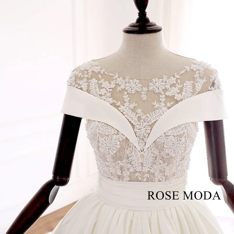 Rosemoda Illusion Lace Bodice With Satin Ball Gown Wedding Dress