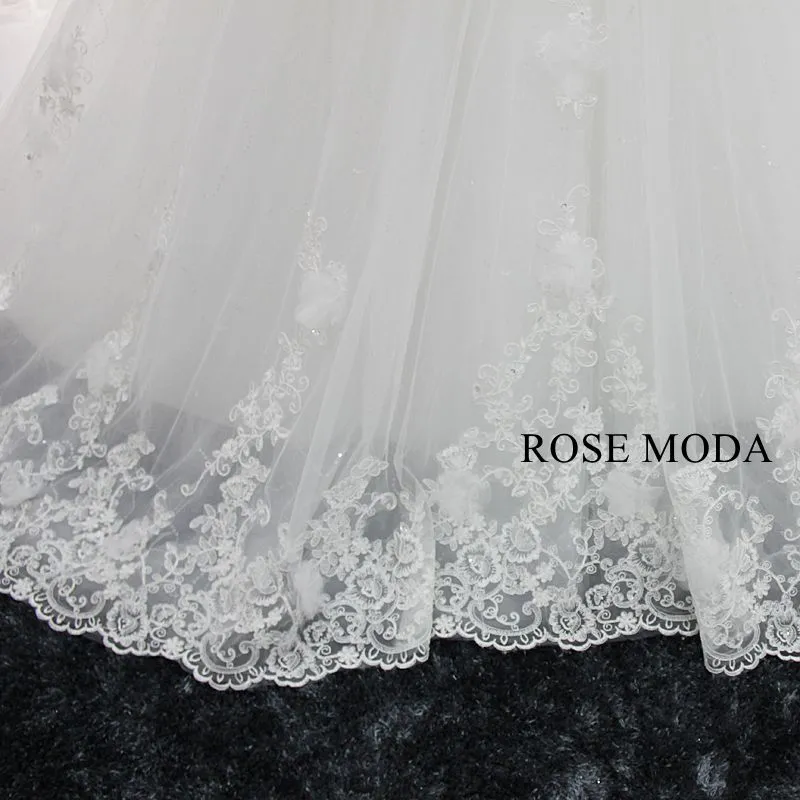 Rosemoda Off the Shoulder 3d Lace Ball Gown Wedding Dress With Royal Train