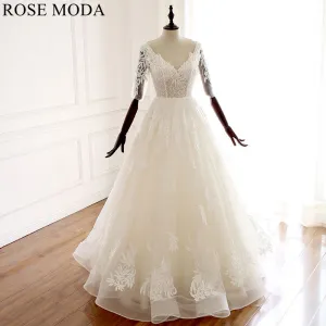 Rosemoda V Neckline Beaded Lace Illusion Ball Gown Wedding Dress