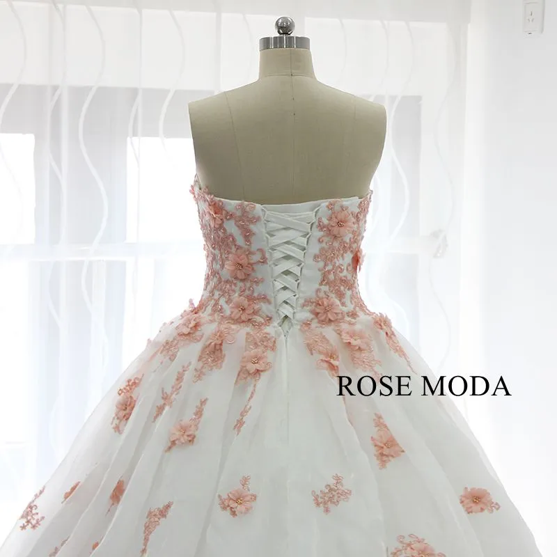 Rosemoda White and Pink Ball Gown Wedding Dress With Removable Bolero