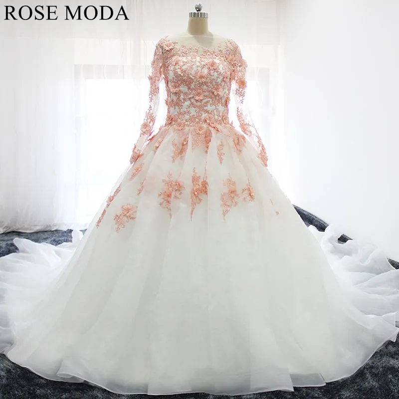 Rosemoda White and Pink Ball Gown Wedding Dress With Removable Bolero