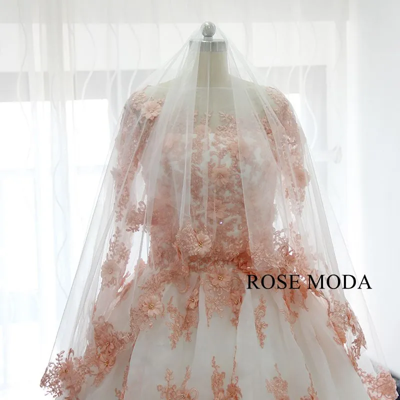 Rosemoda White and Pink Ball Gown Wedding Dress With Removable Bolero