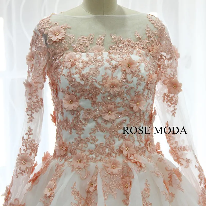 Rosemoda White and Pink Ball Gown Wedding Dress With Removable Bolero