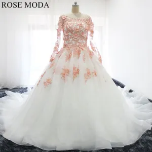 Rosemoda White and Pink Ball Gown Wedding Dress With Removable Bolero