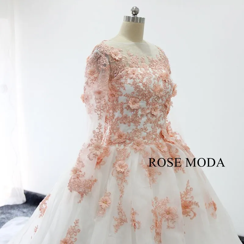 Rosemoda White and Pink Ball Gown Wedding Dress With Removable Bolero
