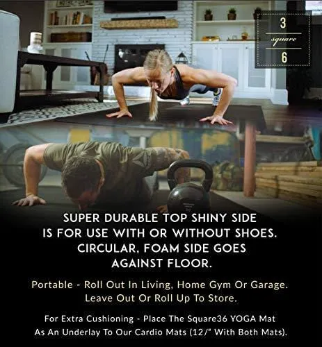 Square36 Extra Large Exercise Mat. Made in Germany (Oeko-Tex Certified & Tested). 10' X 6' x 1/4". Large Home Gym Exercise Mat That Protects Floors. Perfect for Beachbody, TAM, HIIT, PLYO, Zumba.