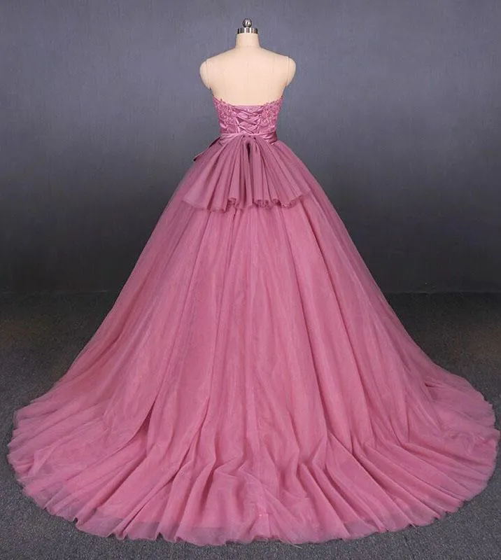 Strapless Ball Gown Wedding Dress Gorgeous Tulle Bridal Dress With Lace N2298