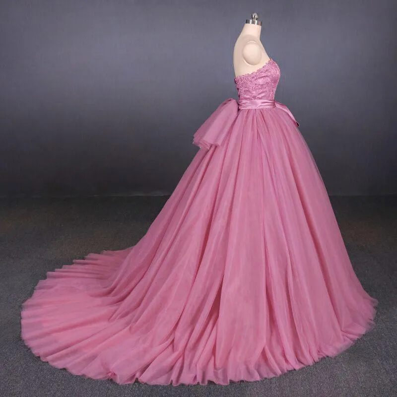 Strapless Ball Gown Wedding Dress Gorgeous Tulle Bridal Dress With Lace N2298