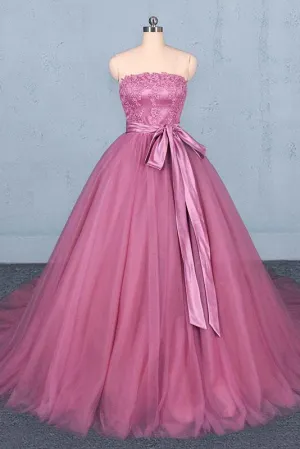 Strapless Ball Gown Wedding Dress Gorgeous Tulle Bridal Dress With Lace N2298