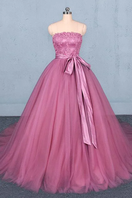 Strapless Ball Gown Wedding Dress Gorgeous Tulle Bridal Dress With Lace N2298