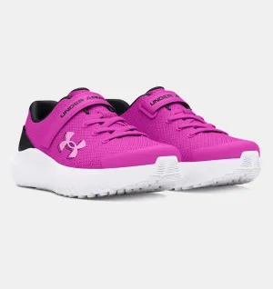 Under Armour Girls' Pre-School UA Surge 4 AC Running Shoes - Vivid Magenta / Black / Stellar Pink