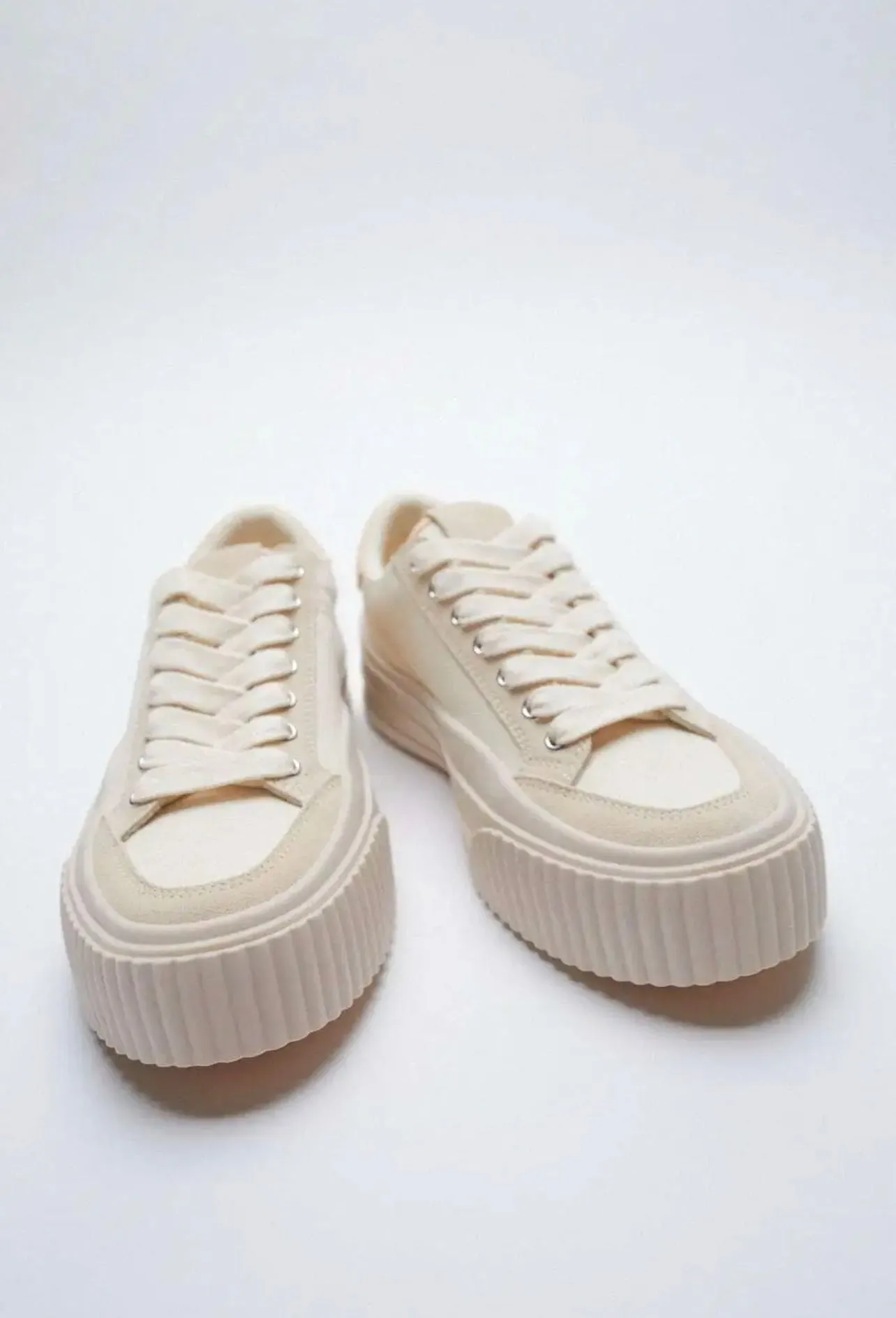 Zara Beige Canvas And Suede Sneakers Size EU 39 NWOT